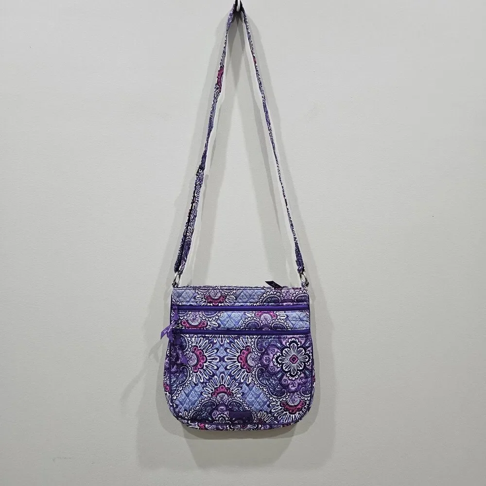 Vera Bradley Iconic Triple Zip Hipster Crossbody Bag Regal Rosette Purple Boho